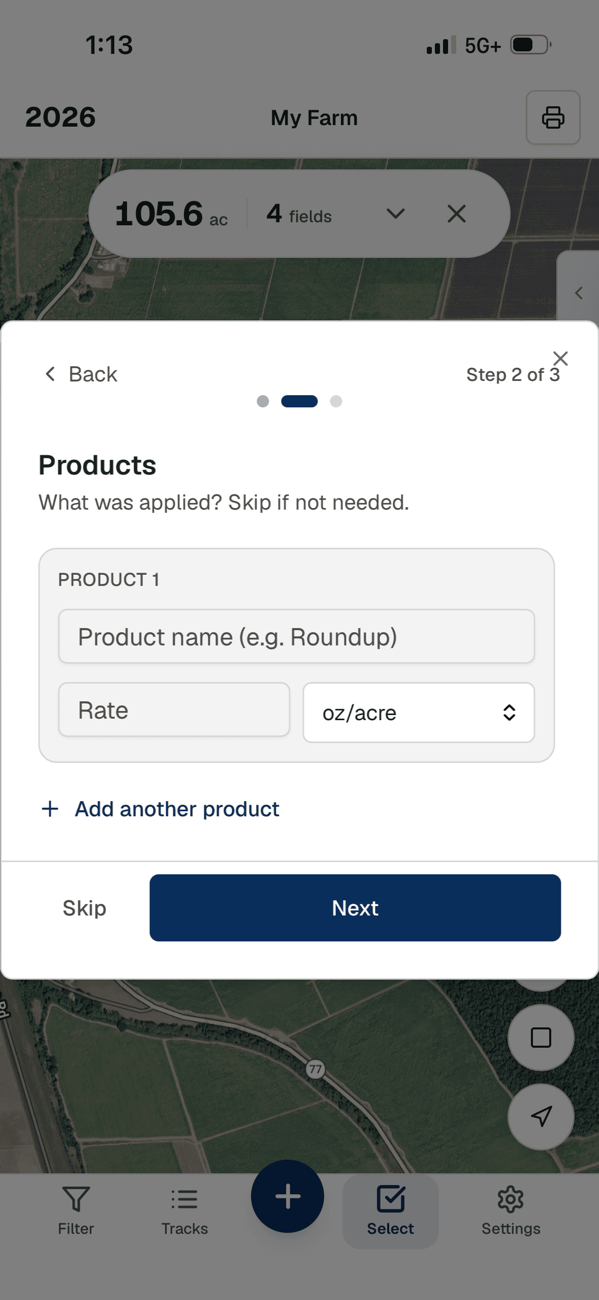 Yote Farmview application record logging — products, rate, and units